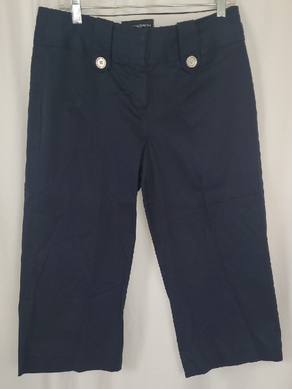 Sharagano Navy Blue Capri Crop Pants Size 8 High Rise Nautical Button Detail
